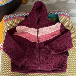 Fuzzy soft girls sweatshirt like thickness with hood and zipper